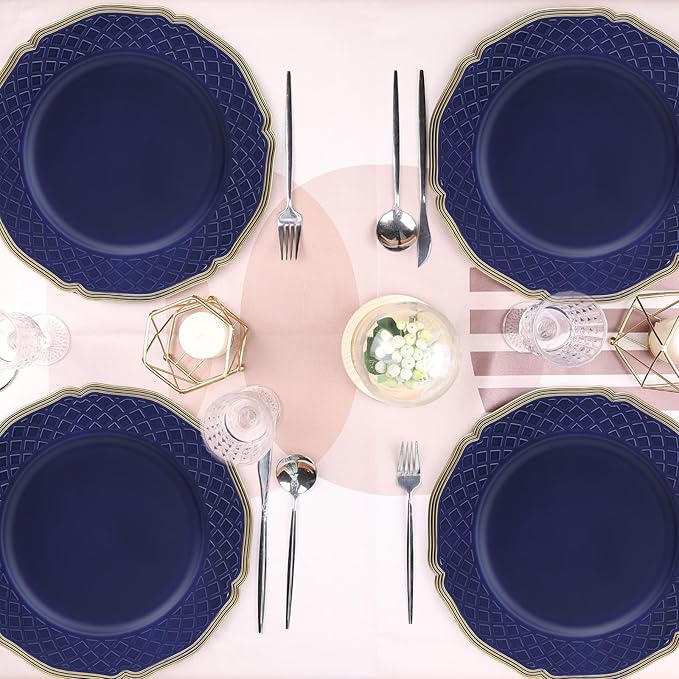 Royal Blue Charger Plates with Beaded Rims, Set of 6 Plastic Wedding Bulk Plate Charges for Dinner Plates, Table Decoration, Holiday, Thanksgiving, Christmas.
