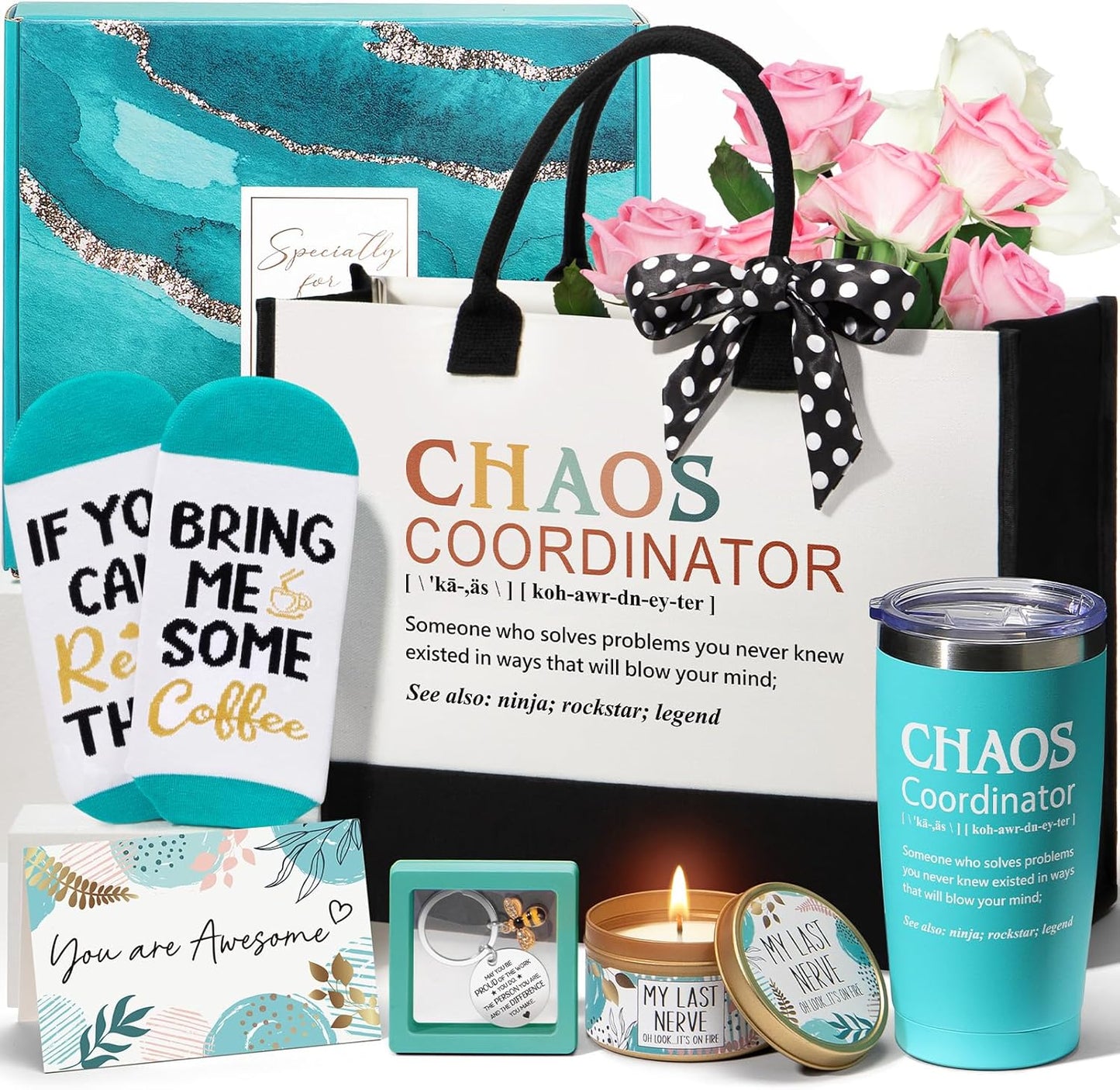 Christmas Coworker Gifts for Women Thank You Chaos Coordinator Gifts for Coworker Manager Office Nurse Teacher Employee Appreciation Gift, Birthday Bosses Day Gift for her Boss Lady w/Canvas Tote Bag