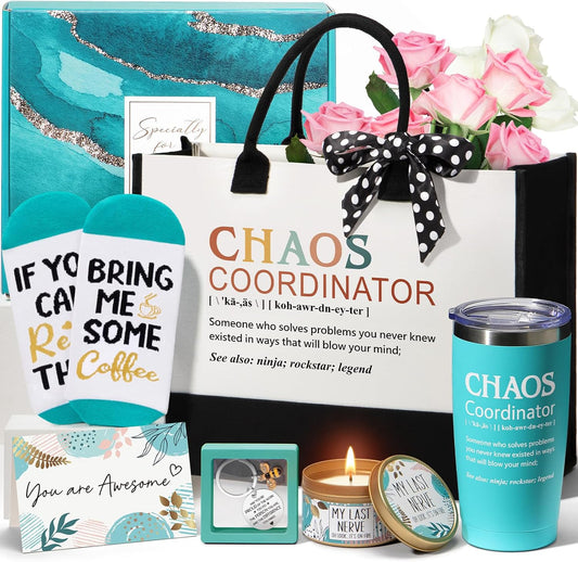 Christmas Coworker Gifts for Women Thank You Chaos Coordinator Gifts for Coworker Manager Office Nurse Teacher Employee Appreciation Gift, Birthday Bosses Day Gift for her Boss Lady w/Canvas Tote Bag