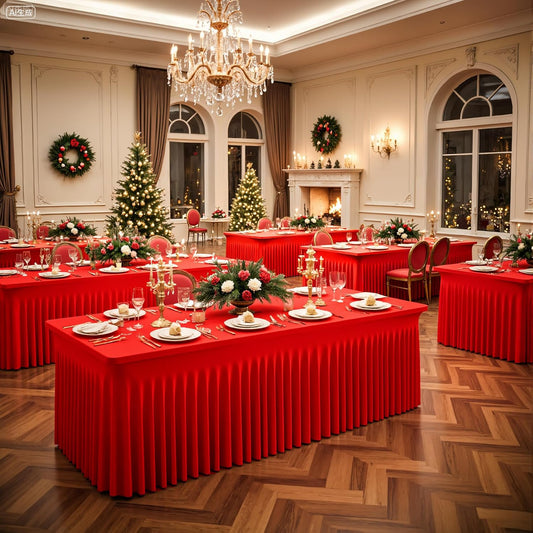 Suppromo 6 Pack 6ft Red Spandex Table Cloths for Rectangle Tables Wrinkle Free Red Tablecloths Rectangle Stretch Fitted Table Cover with Skirt for Birthday Party Baby Shower Wedding Banquet Buffet