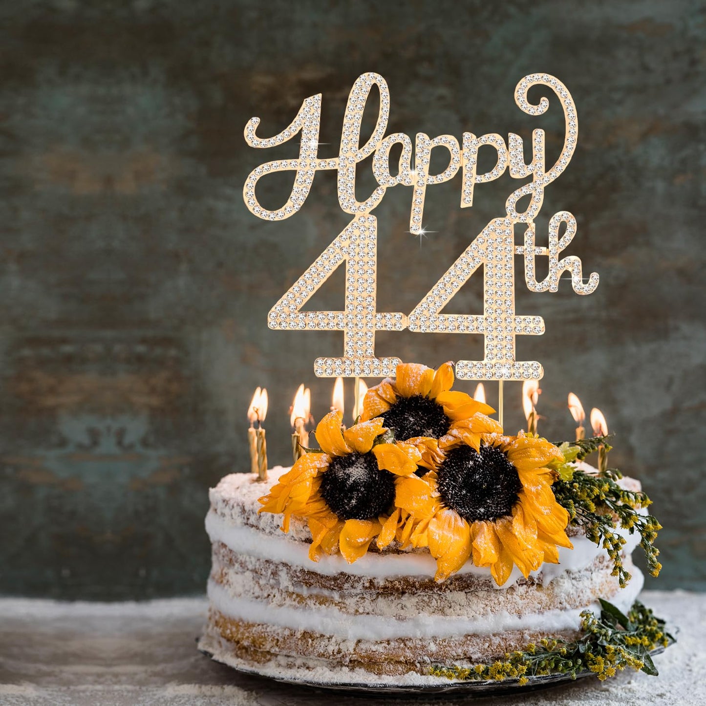Happy 44th Birthday Decorations,44th Birthday Gold Rhinestone Cake Topper - Cheers to 44 Years Old Bday Party Metal Sparkly Cake Centerpieces Sign.