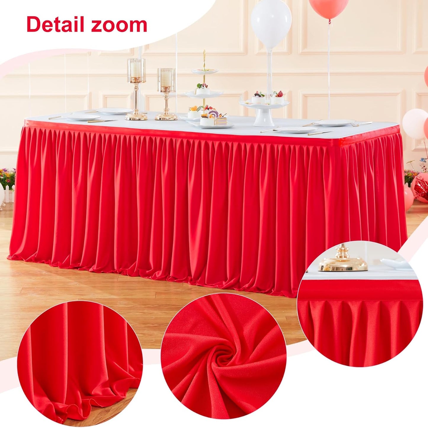 12ft Red Table Skirts for Rectangle Tables Polyester Pleated Table Skirt Desk Skirts Ruffle Table Skirt cloth for Wedding Birthday Party Baby Shower Bridal Shower Banquet Table Skirts