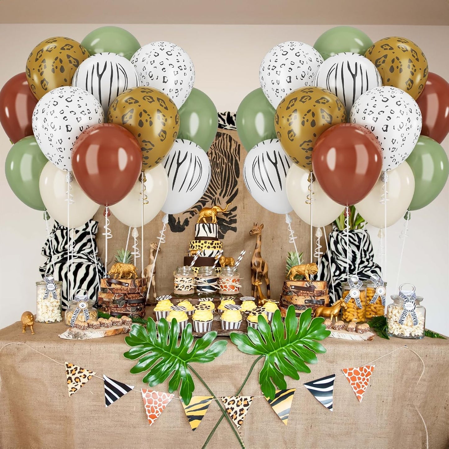 Sage Green Beige Balloons Coffee Brown Geen White Balloons for Jungle Safari Party Lion Birthday Decorations 12INCH Green White Brown Helium Latex Balloon for Arch Forest Animal Wild One Decor