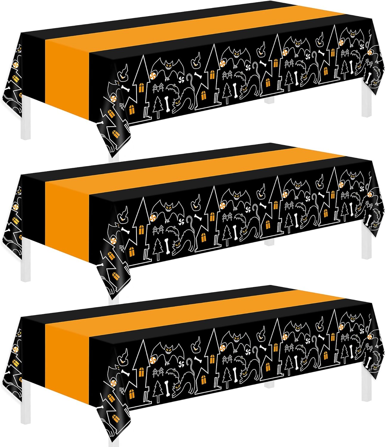 Childom 3 Pack Halloween Tablecloths,Disposable Plastic Tablecloths 54" x 108" Halloween Decorations,Plastic Table Cover for Birthday,Party Supplies,Holiday Table Cloth for Home,Dinner,Indoor,Outside