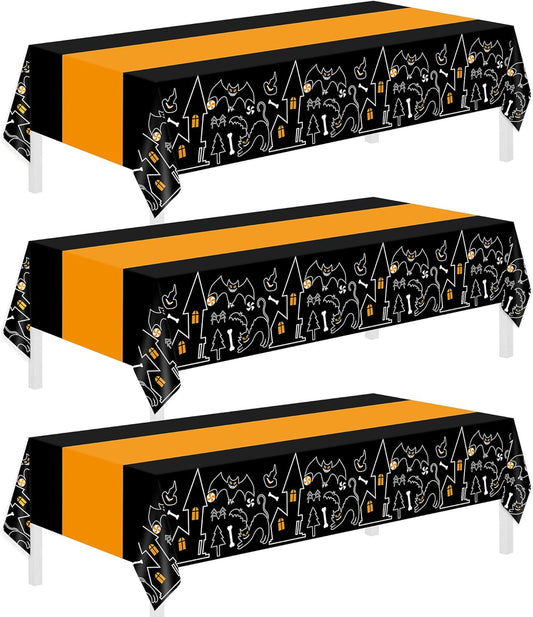 Childom 3 Pack Halloween Tablecloths,Disposable Plastic Tablecloths 54" x 108" Halloween Decorations,Plastic Table Cover for Birthday,Party Supplies,Holiday Table Cloth for Home,Dinner,Indoor,Outside