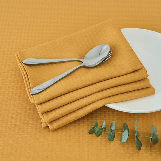 maxmill Cloth Napkins Weaved Texture Pattern Soft Comfortable and Luxury Serviette for Restaurant Family Dinners Weddings Parties and Banquets Set of 4 Pieces, 20 x 20 Inch Ochre Yellow