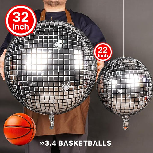 PartyWoo Silver Disco Ball Foil Balloons 6pcs 32 Inch Large Round Foil Big Giant 4D Jumbo Inflatable Mirror Ball Mylar Balloons for Graduation Birthday Engagement Space Themed Party Decorations