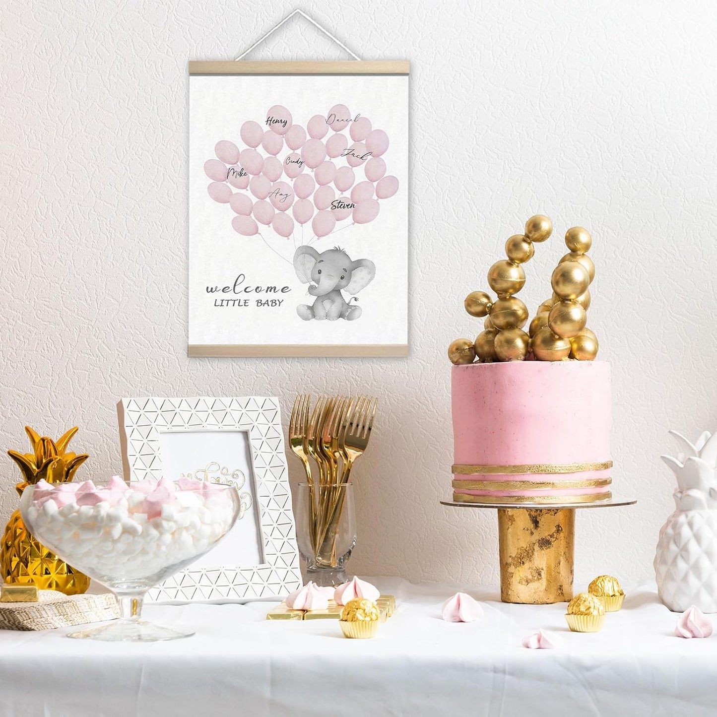 Baby Shower Guest Book Alternatives for Girl, Elephant Baby Shower Decorations, Baby Book Keepsake Party Favors, Wall Sign Centerpieces