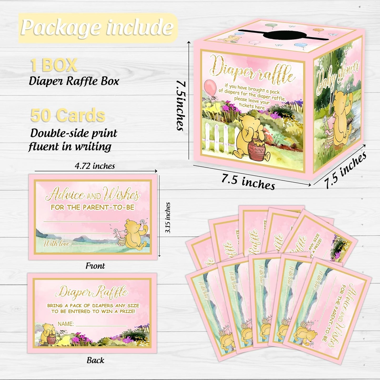 Winnie Baby Shower Decorations-Winnie Baby Shower Games-Pooh Party Decorations-Baby Shower Diaper Raffle Box-pink