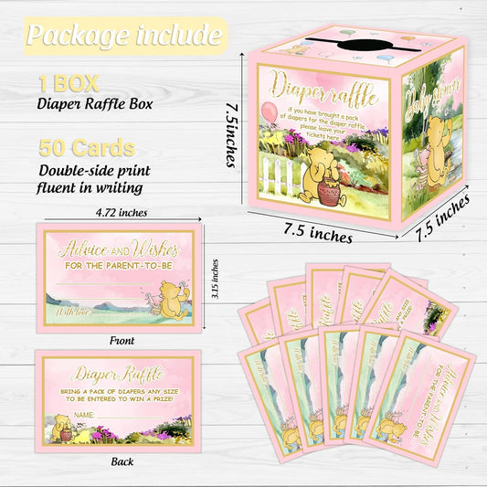 Winnie Baby Shower Decorations-Winnie Baby Shower Games-Pooh Party Decorations-Baby Shower Diaper Raffle Box-pink