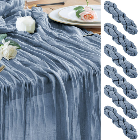 Wokceer Cheesecloth Table Runner 6Pack 10FT Dusty Blue Boho Gauze Fall Christmas Cheese Cloth Table Runner for Party Long Rustic Sheer Table Runners for Baby Bridal Shower Wedding Easter Table