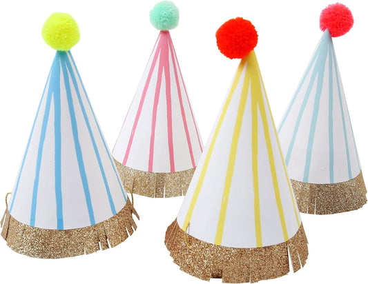 Meri Meri Birthday Party Hats, Pack of 8 Bright and Colorful Cone Birthday Hats for Kids & Adults, Cone Party Hats