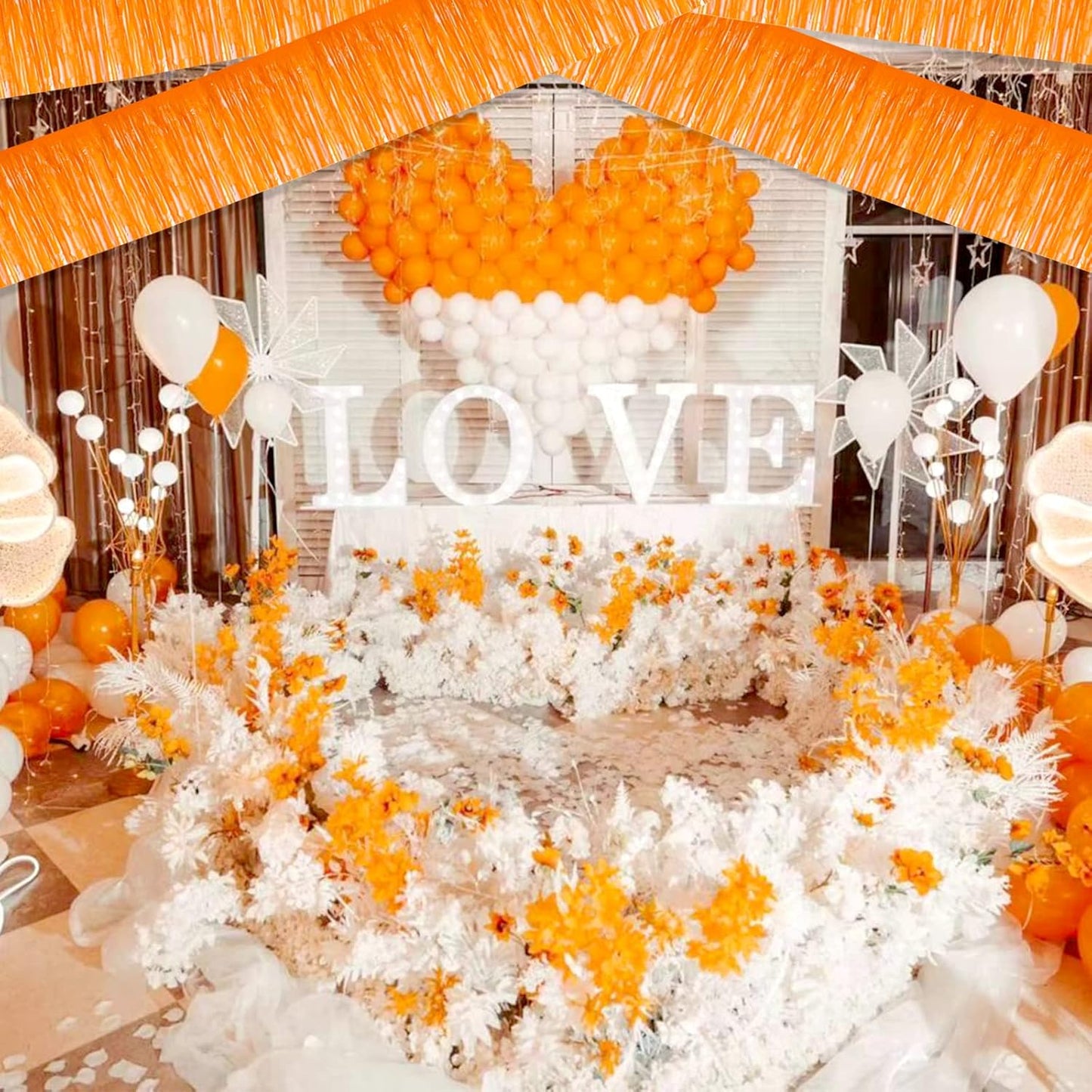 6 Pack 10 Feet Foil Fringe Garland Metallic Tinsel Streamers Banner Wall Hanging Backdrop Banner for Parade Floats, Thanksgiving, Christmas, Birthday, Halloween Party Decorations(Macaron Orange)