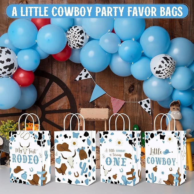 Gaillty 24 Pcs My First Rodeo Party Favor Bags 1st Rodeo Birthday Gift Bags Decorations Paper Cowboy Wild West Goodie Bag with Handles for Treat Candy Western Birthday Baby Shower Party Supplies