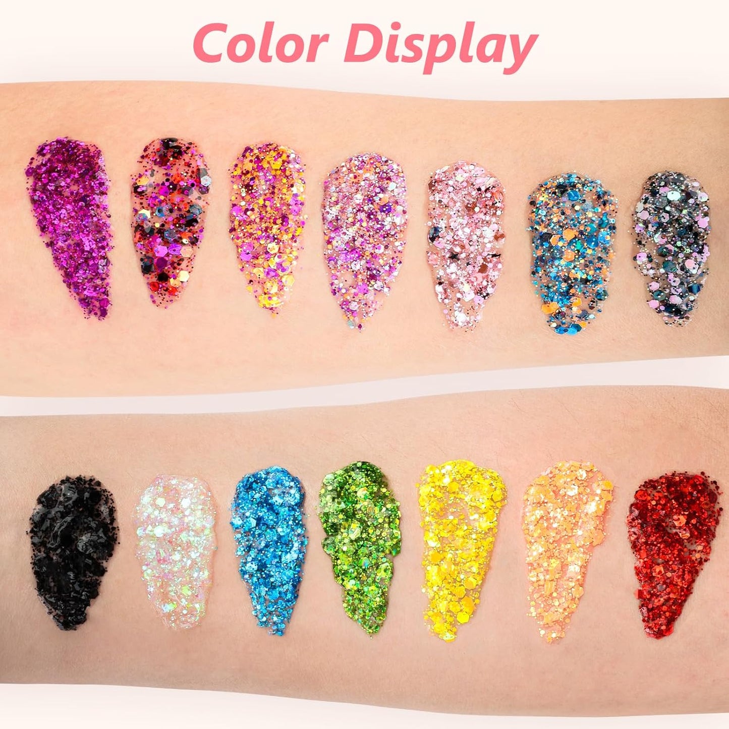 14 Colors Body Glitter,Face Glitter Makeup for Kids Women,Sparkly Chunky Hair Glitter for Eye Lip Nails,Mardi Gras Glitter Makeup Face Paint,Singer Concerts Disco Rave Festival Accessories-Hallowmas