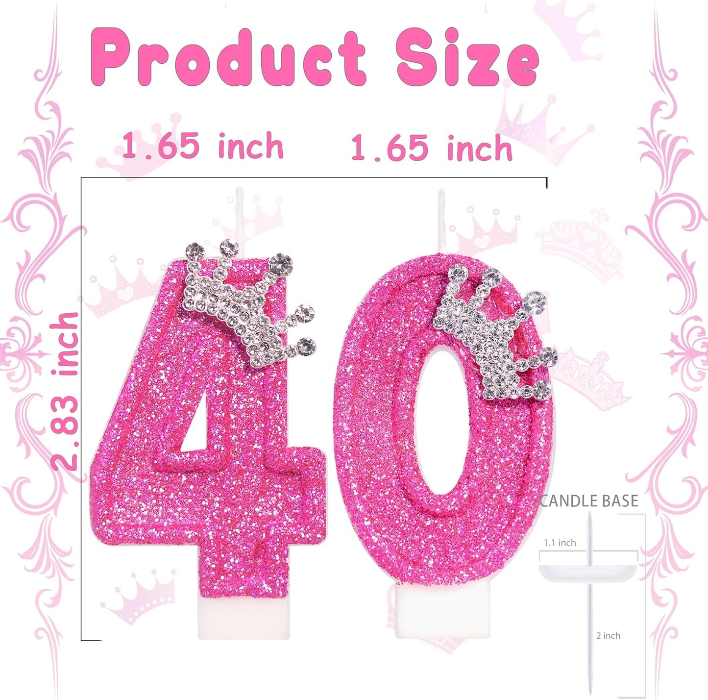 Birthday Candle for Cake, Crown Rose Number Candles, 2.76 inch Number Happy Birthday Candle, Cake Topper Decoration for Birthday Party (Number 40)