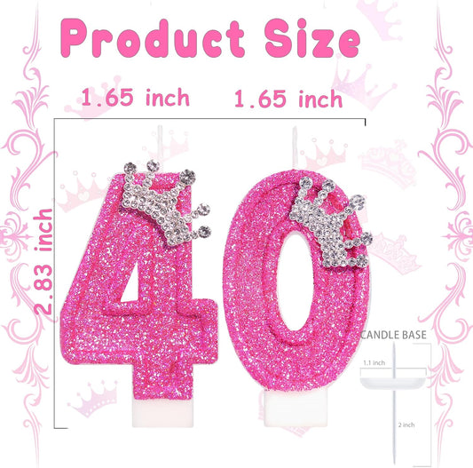 Birthday Candle for Cake, Crown Rose Number Candles, 2.76 inch Number Happy Birthday Candle, Cake Topper Decoration for Birthday Party (Number 40)