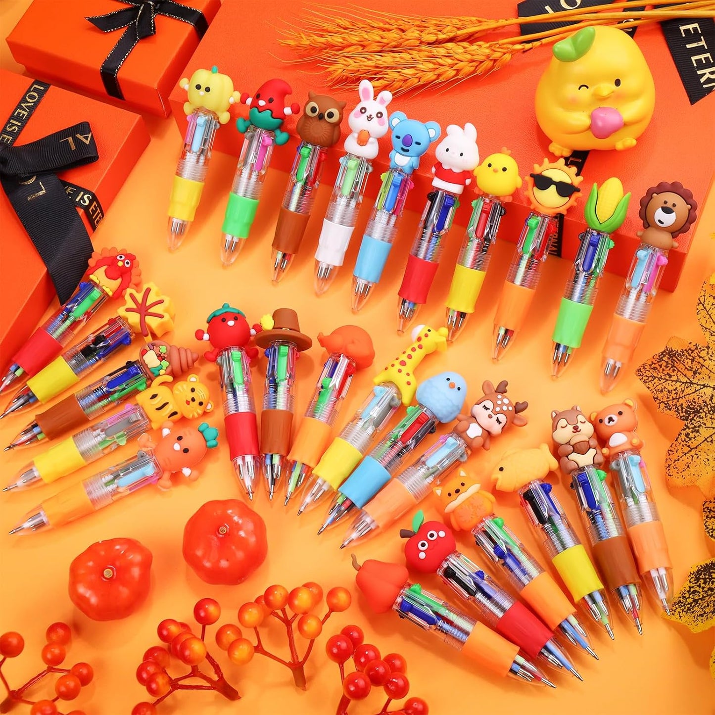 30Pcs Mini Multicolor Pens in One 4-in-1 Cute Pens Bulk for Kids, Ballpoint Pen for Birthdays and Children's Parties, Fun Gifts Assorted Ink Kawaii Pen(Thanksgiving)