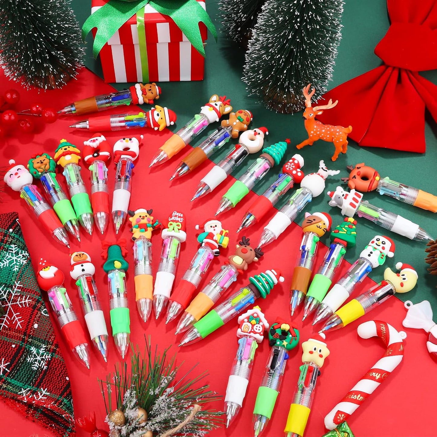 30Pcs Mini Multicolor Pens in One 4-in-1 Cute Pens Bulk for Kids, Ballpoint Pen for Birthdays and Children's Parties, Fun Gifts Assorted Ink Kawaii Pen(Christmas)