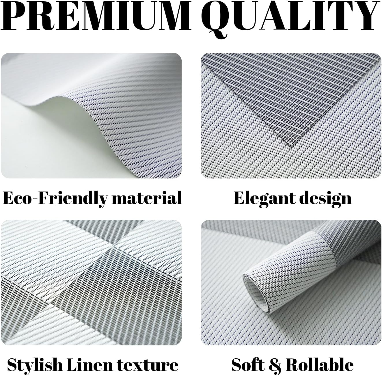 Placemats Set of 8 Vinyl/Plastic Woven Place Mats for Kitchen Table Indoor/Outdoor Washable Placemat Wipeable Dining Table Mats (Silver Cube,8)