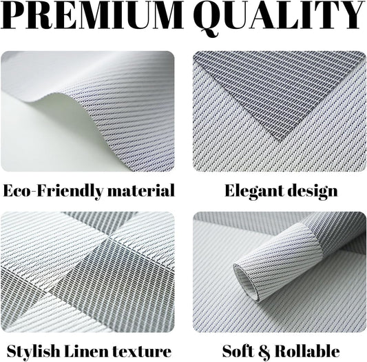Placemats Set of 8 Vinyl/Plastic Woven Place Mats for Kitchen Table Indoor/Outdoor Washable Placemat Wipeable Dining Table Mats (Silver Cube,8)