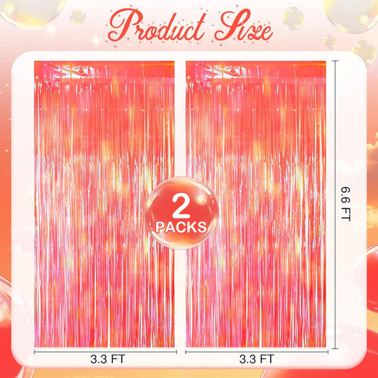 2 Pack Orange Party Streamers Backdrop Curtains, 3.3x8.2ft Holographic Tinsel Foil Curtain Photo Booth Props for Birthday, Wedding, Holiday Celebration, Bachelorette, Theme Decorations