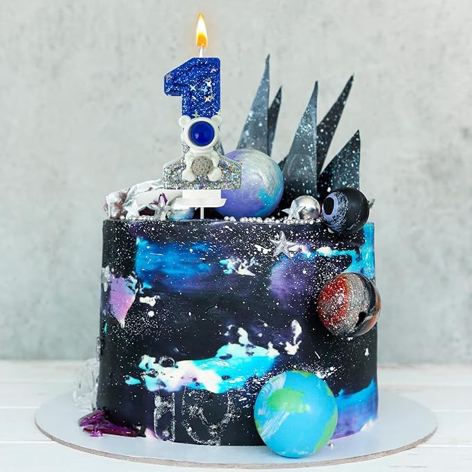 HXOUSE Astronaut 1st Birthday Candle - Space Universe Sparkler 1 Candle for Birthday Cake Boy, Topper for Party Decorations Anniversary Celebrations (Number 1)