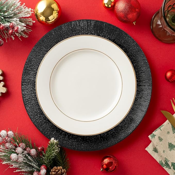 13" Round Black Charger Plates, Elegant Serving Chargers Plate Set Bulk for Wedding Dinner Holiday Party Event Table Setting Decoration, Set of 6