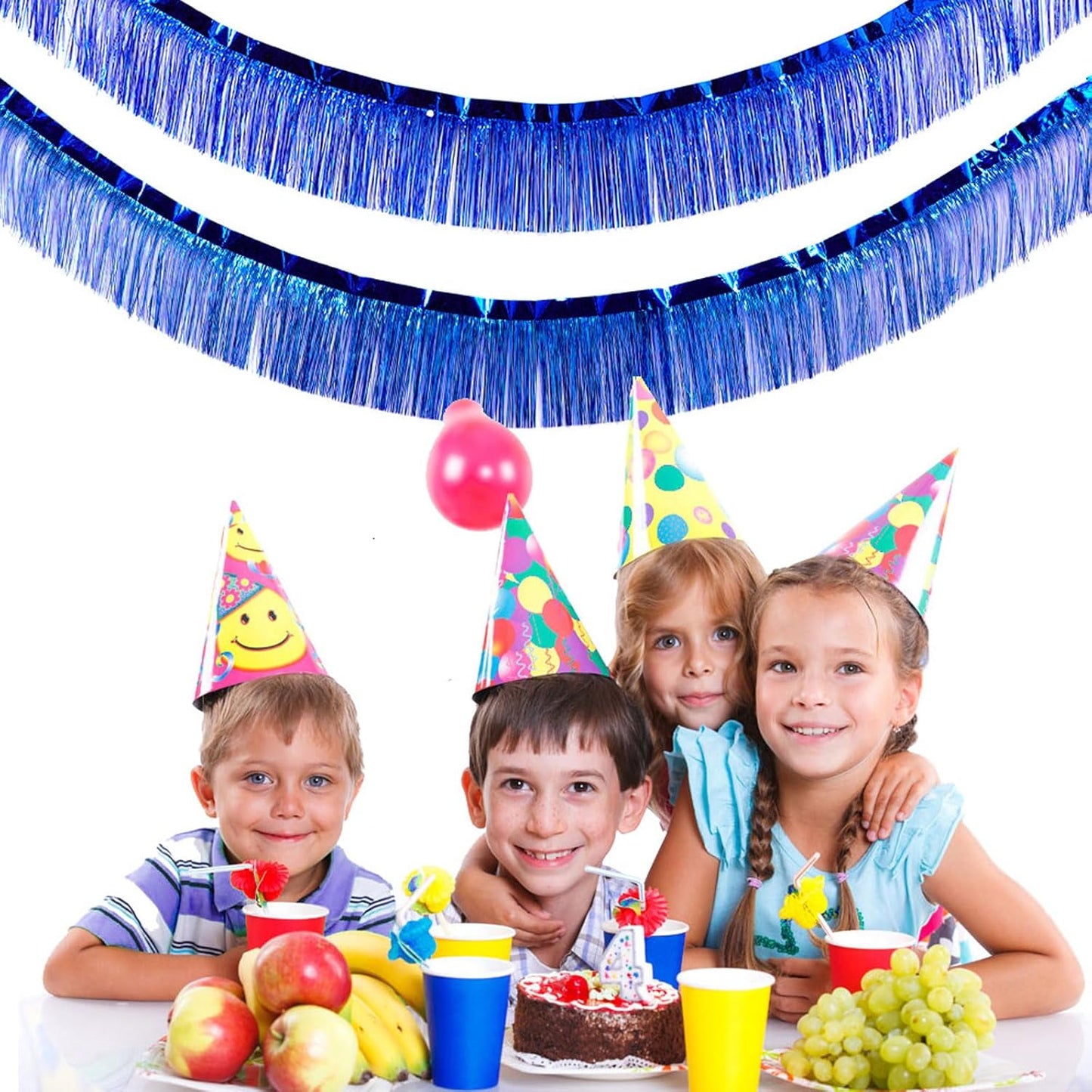 6 Packs 10 Feet Foil Fringe Garland Metallic Foil Tinsel Fringe Garland Wall Hanging Fringe Banner for Parade Floats, Wedding, Christmas，Birthday Party Halloween Decor (Blue)