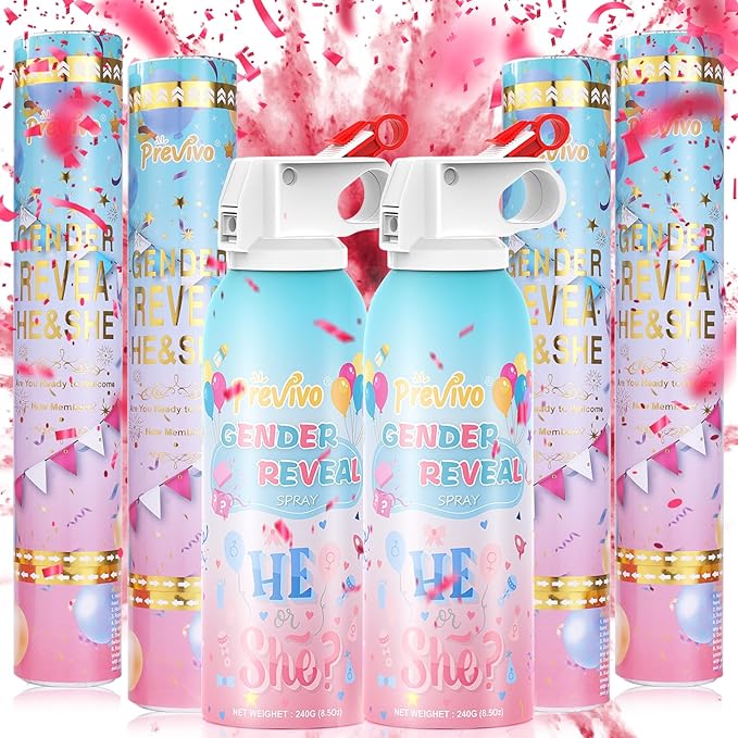 Gender Reveal Fire Extinguisher &Confetti Powder Cannon Set Pink 6 Pack-100% Biodegradable Powder Smoke - Ideas Party Gifts