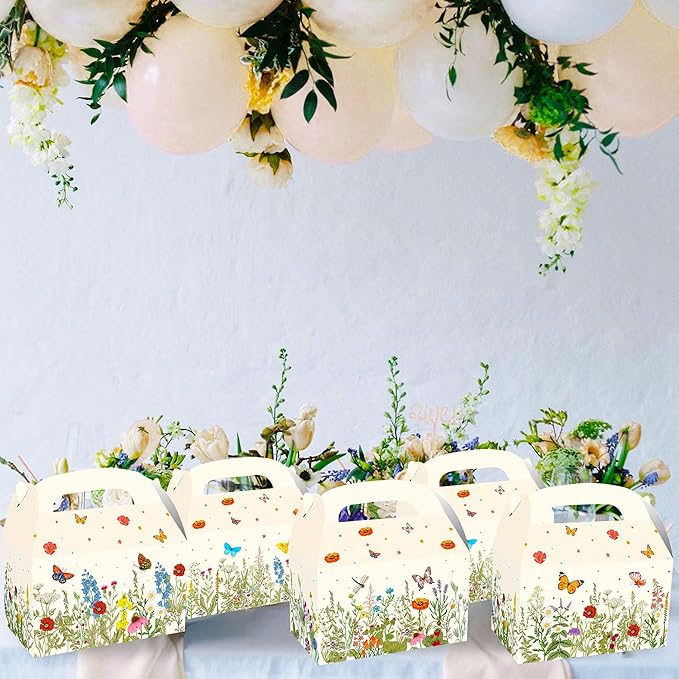 JeVenis Wildflower Party Treat Boxes Flower Party Favor Gift Box forFloral Printed Candy Treat Box Wedding Party Bridal Shower Boxes