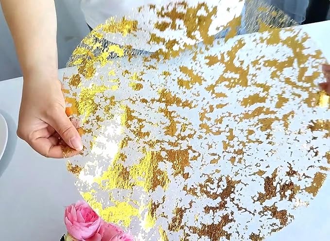 Disposable Gold Placemats Set of 100 Metallic Thin Round 13 Inch Gold Doilies Mesh Pressed Fall Table Placemates 100 Pack Charger Plates for Wedding, Birthday Party