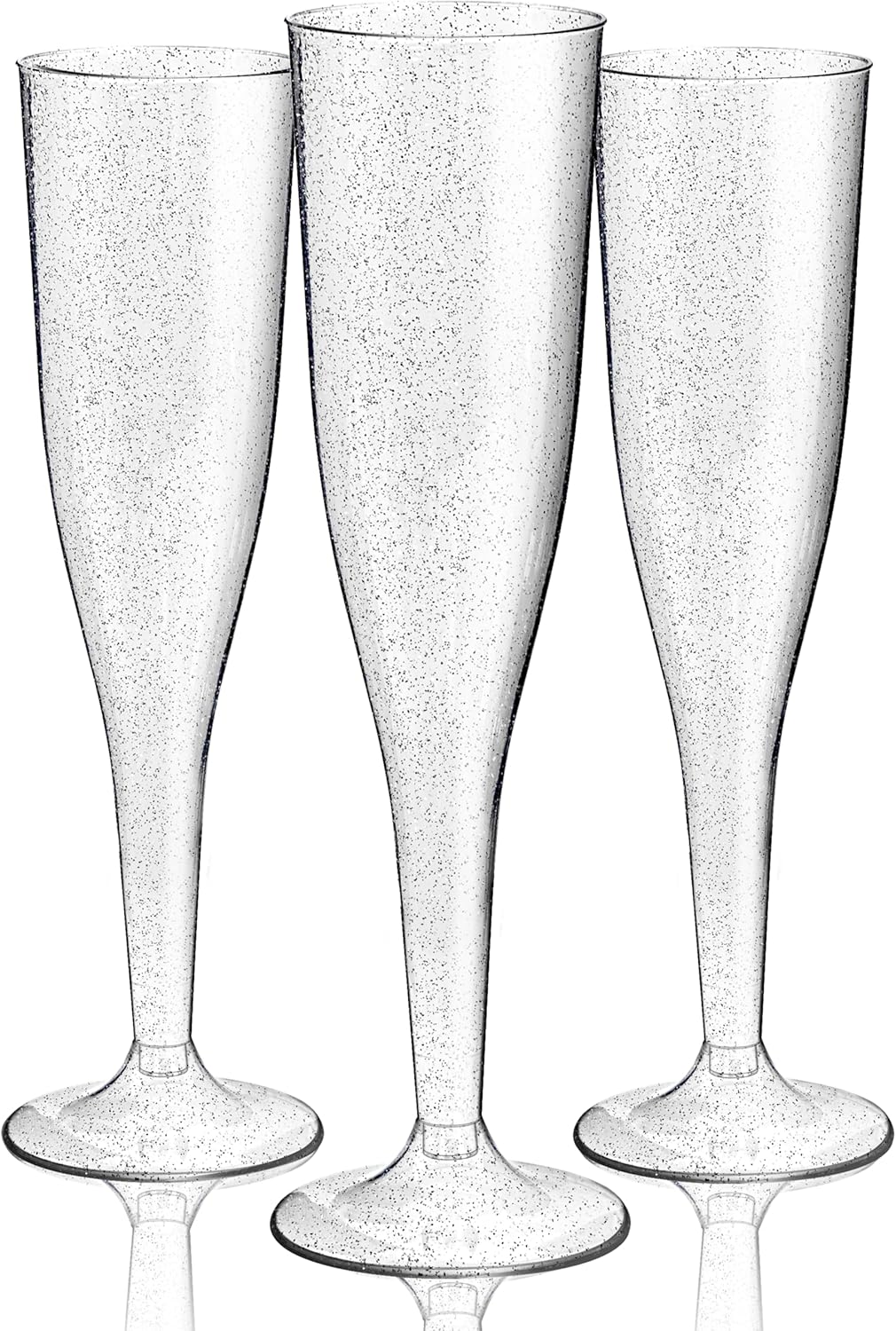 WDF 36 Pack Silver Glitter Plastic Champagne Flutes - 7OZ Disposable Silver Champagne Glasses for Christmas Party, Wedding, New Year