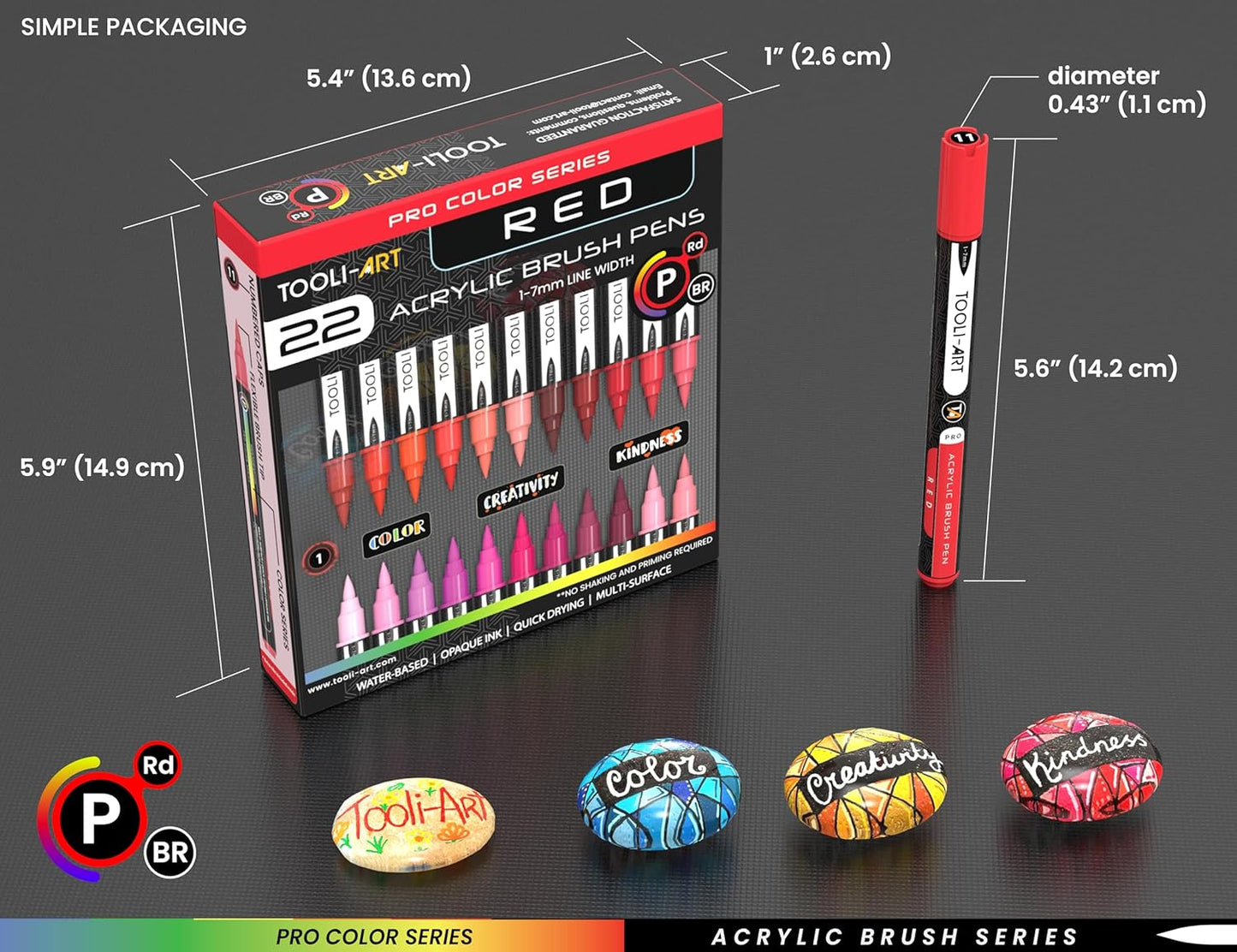 22 Flexible Brush Tip Acrylic Paint Pens Markers Set 1-7mm Line for Rock Painting, Brush Lettering, Glass, Mugs, Wood, Metal, Canvas, Fabric, Plastic. Non Toxic Waterbased Quick Drying Assorted Red