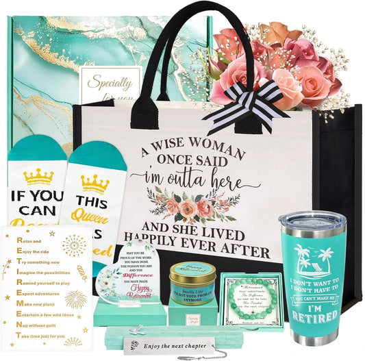 Retirement Gift for Woman 2025, Best Happy Retirement Gifts for Coworker Teacher Nurse Boss Friend Mom Grandma Retirees, Funny Retirement Gifts for Women, Cool Retired Gift Basket with 20oz Tumbler