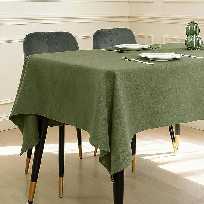 BALCONY & FALCON Table Cloth Rectangle, Faux Linen Tablecloth Spill Proof, Wipe Clean and Washable Table Cover for Dining Kitchen Outdoor Fall Thanksgiving Christmas Holidays (Moss Green, 55" x 71")