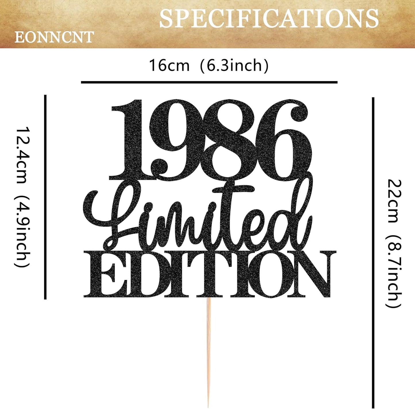 Limited EDITION 1986 Cake Topper - Black Glitter Happy 39th Birthday Party Cake Decoration Supplies, Cheer to 39 Years Cake Bunting Decor for 39th Birthday Party Photo Booth Props