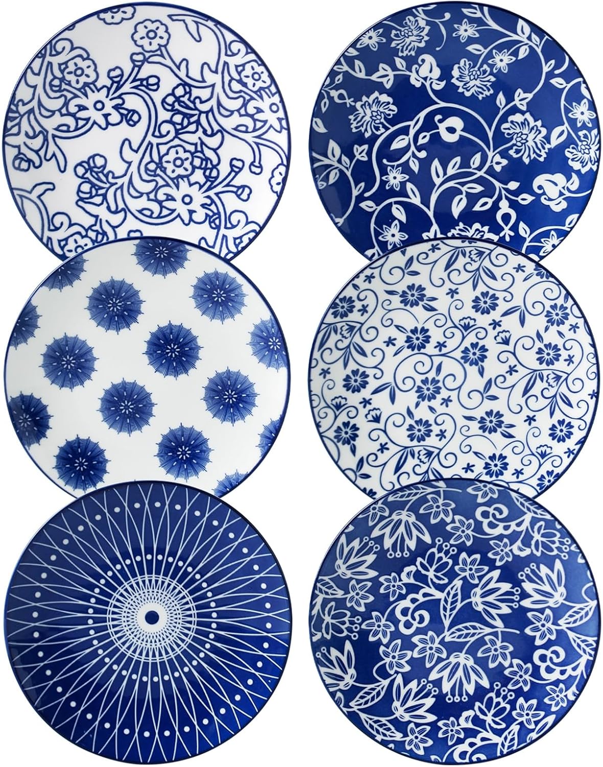 Ceramic Dessert Plates Set - 6 Inch Small Appetizer Plates for Kitchen - Salad Plate for Snacks Side Dish Cake, Gift, Microwave Dishwasher Safe, Vintage Blue