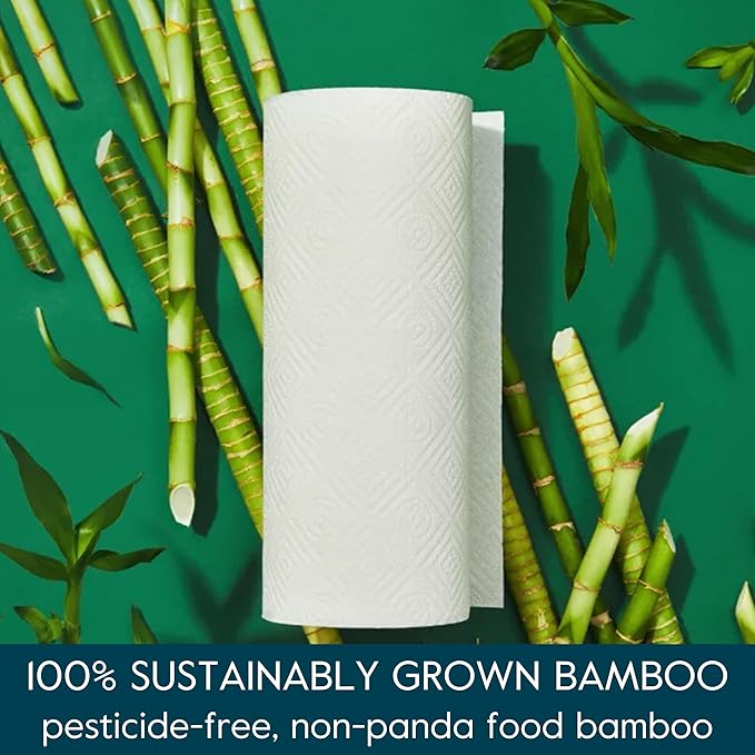 Grove Co. Bamboo Paper Towels, Tree Free & Sustainable Kitchen Paper Towels, Strong & Absorbent with Custom Select Sheets for Less Waste, Zero Plastic Waste. 140 x 2-ply Sheets per Roll, 6 Pack Rolls