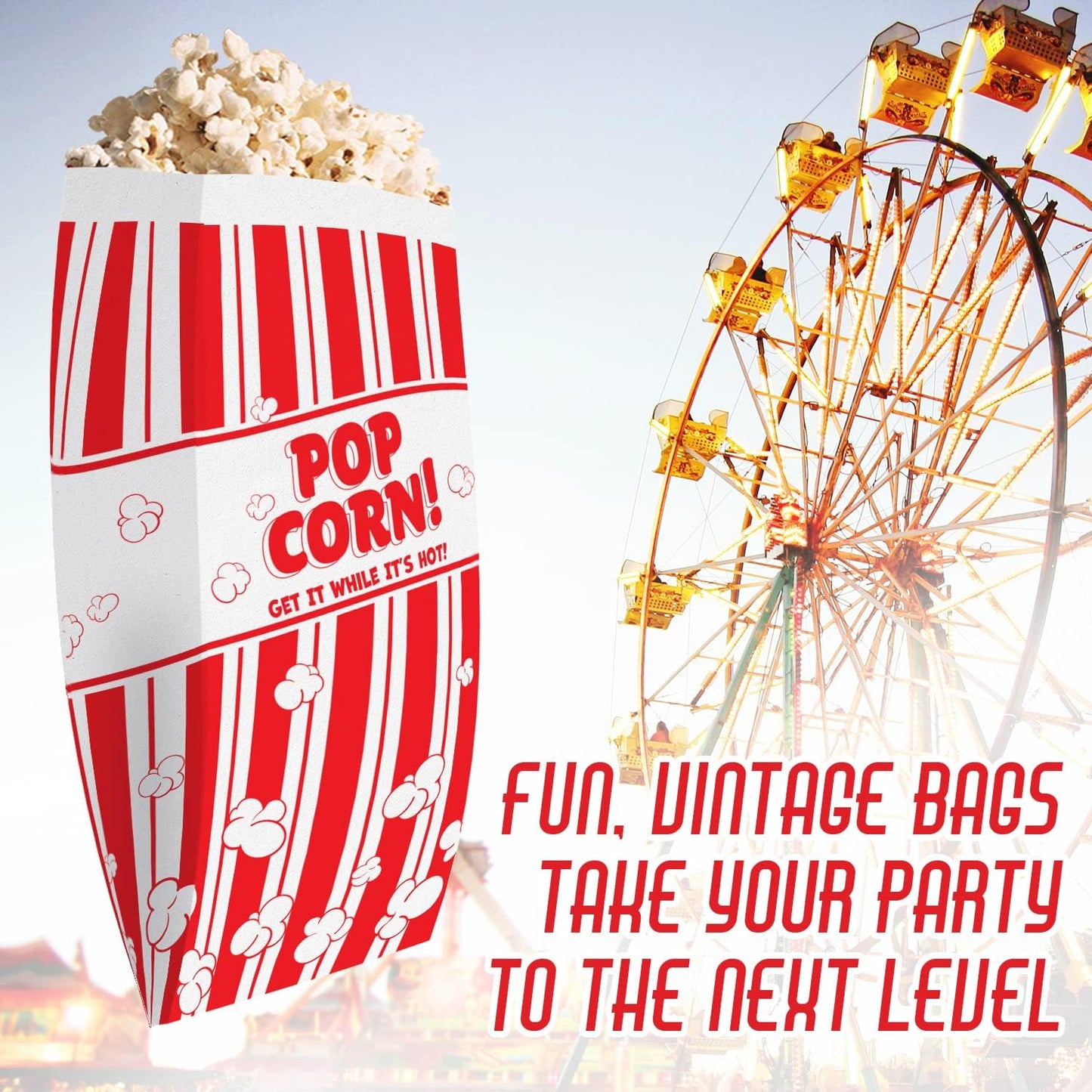 Popcorn Bags Coated for Leak/Tear Resistance. Single Serving 1oz Paper Sleeves in Nostalgic Red/White Design. Great Movie Theme Party Supplies or for Old Fashioned Carnivals & Fundraisers! (500)
