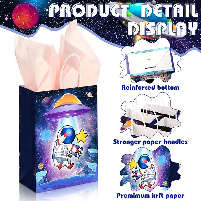 Outus 24 Pcs Space Party Favors Bags Galaxy Gift Bags Space Paper Goodie Bags Astronaut Party Favors Planet Starry Sky Candy Treat Bags for Kids Astronaut Science Themed Birthday Party Supplies