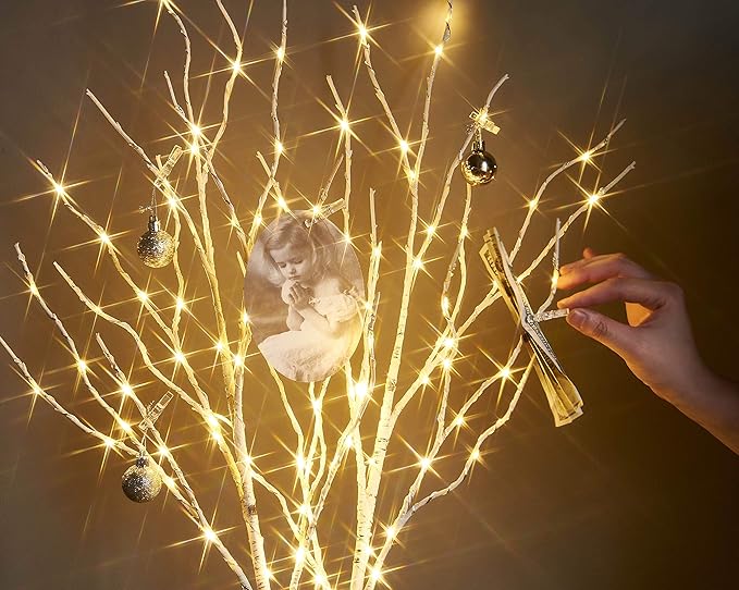 LITBLOOM Lighted Brown Willow Branches with Timer Battery Operated Set of 2 Tree Branch with Warm White Lights for Holiday and Party Decoration 32IN 100 LED Waterproof