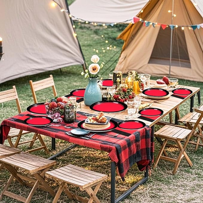 Grencian 200Pcs Red and Black Party Decorations Valentine's Day Red and Black Plates and Napkins Disposable Tableware Set for Graduation Birthday Wedding Valentine's Day Party Supplies, Serves 50