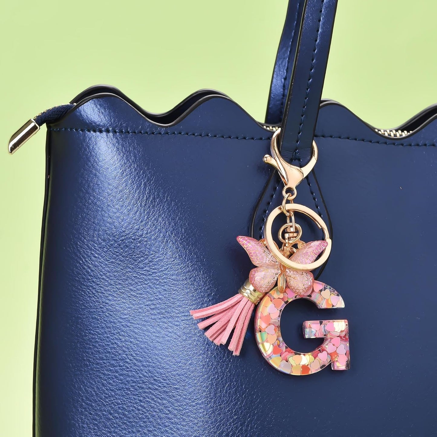 Fashion Alphabet Initial Letter Keychain Tassel Butterfly Pendant Key Ring for Purse Handbags Women Girl