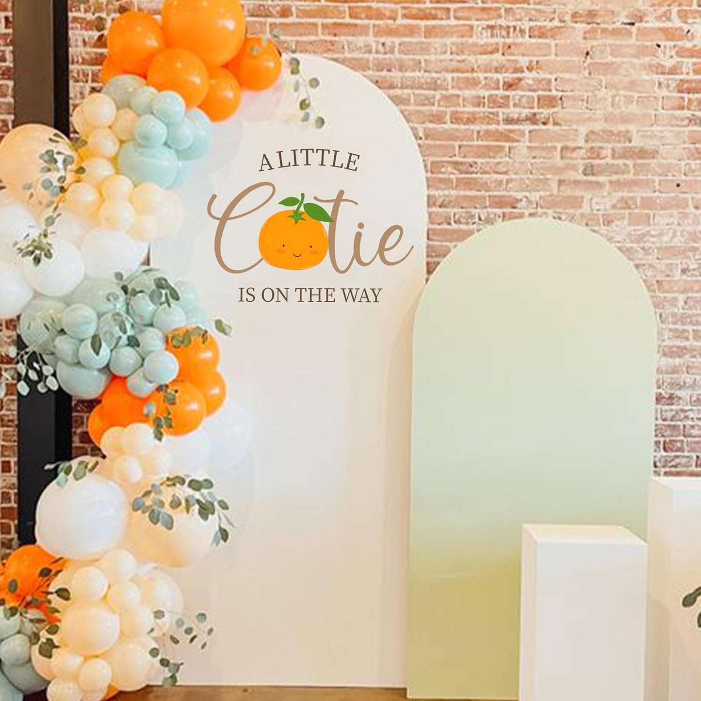 A Little Cutie is On The Way Decal - Orange Baby Shower, Birthday, Anniversary, Gender Reveal Party Decoration Supplies Wall Stickers, Orange Sign Balloon Arch and Party Backdrop Decor Decals