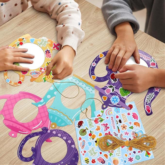 Jetec 48 Sets Spring Tea Pot Picture Frames Craft Kit DIY Photo Frames Sticker Craft Make Your Own Paper Picture Frame for Home Activities Party Favors Decorations(Vivid Color)
