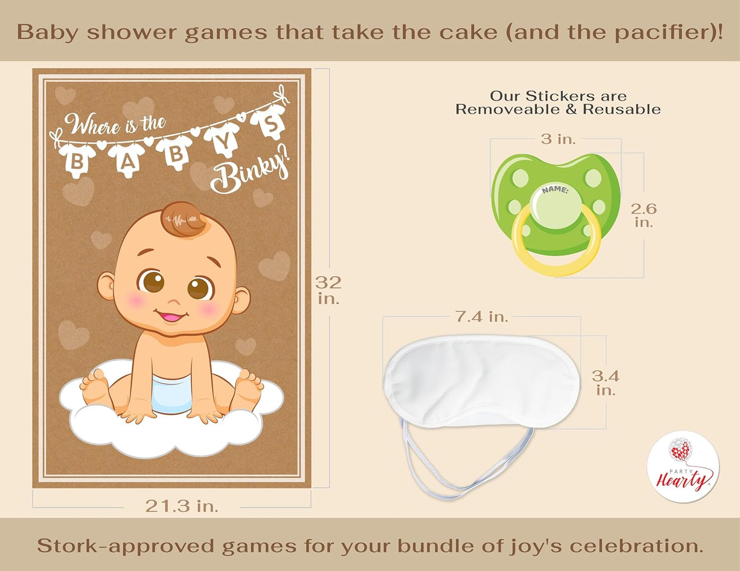 Party Hearty Funny Baby Shower Games for Boy, Pin The Pacifier on The Baby Game, Where is The Baby’s Binky, Pin The Dummy