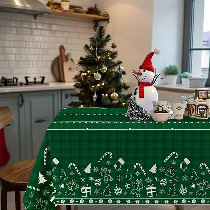Childom 2 Pack Christmas Tablecloth Disposable,Christmas Decorations,54 x 108 Inch,Plastic Tablecloths for Rectangle Tables,Green Themed Checkered Table Covers for Xmas,Indoor,Outdoor,Birthday,Parties