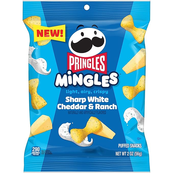 Pringles Mingles Puffed Snacks, Sharp White Cheddar and Ranch, Cheese Puffs, Salty Snacks (6 Bags)