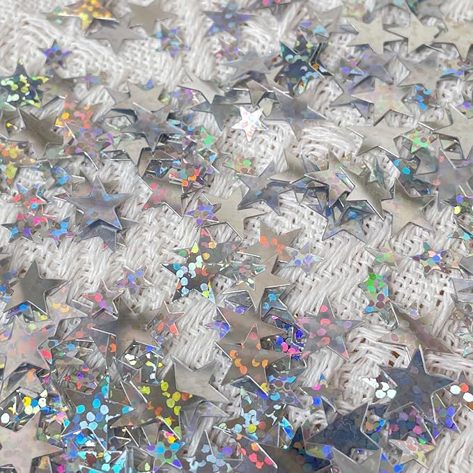 WEIKA 60g Star Confetti Glitter Star Table Confetti, Metallic Foil Star Glitter, Table Decorations for Party Wedding birthday graduation Decorations(Glitter Silver Set, 10mm and 6mm)